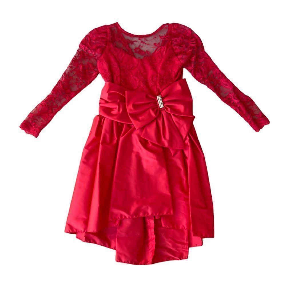 Unbranded Vintage‎ Bow Lace Long Sleeve Dress Red Youth 5
